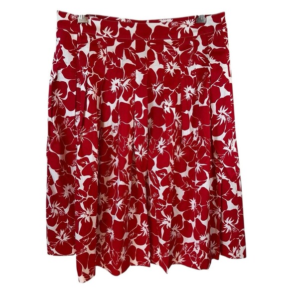 Talbots Skirt Womens 8 Red Floral Pleated A Line Flare Beach Coastal Hawaiian - Picture 4 of 9